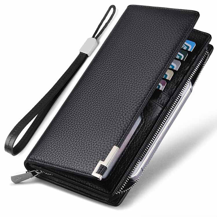 Men's Leather Wallet with Multiple Card Slots and Zipper