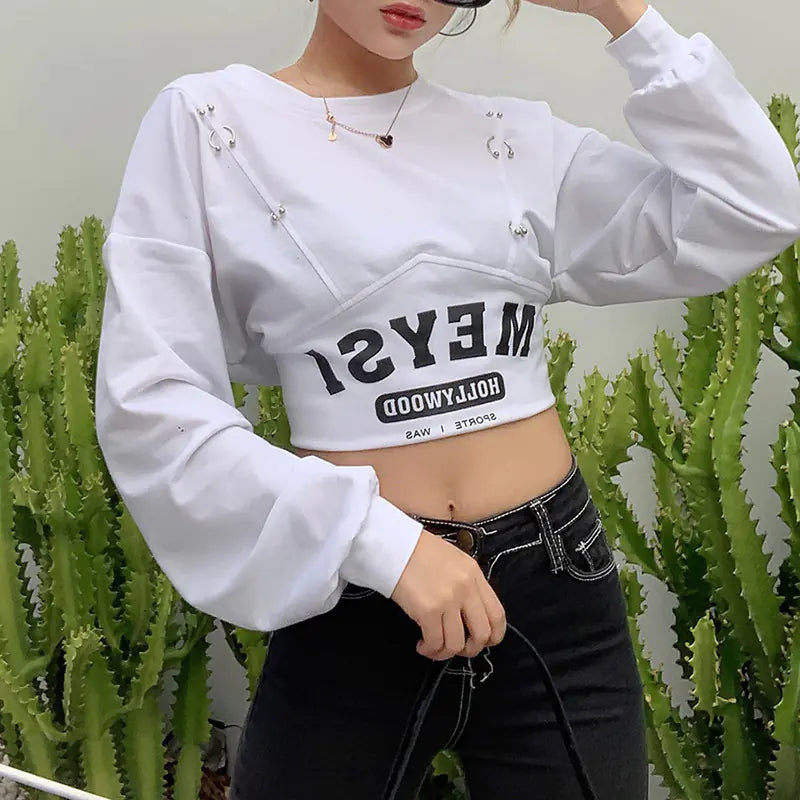 2020 Autumn Winter Women's Letter Print Crop Top