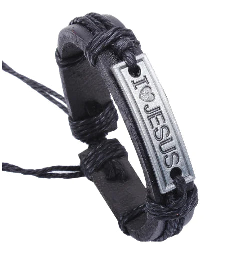 I Love Jesus Leather Letter Bracelet (One Piece)