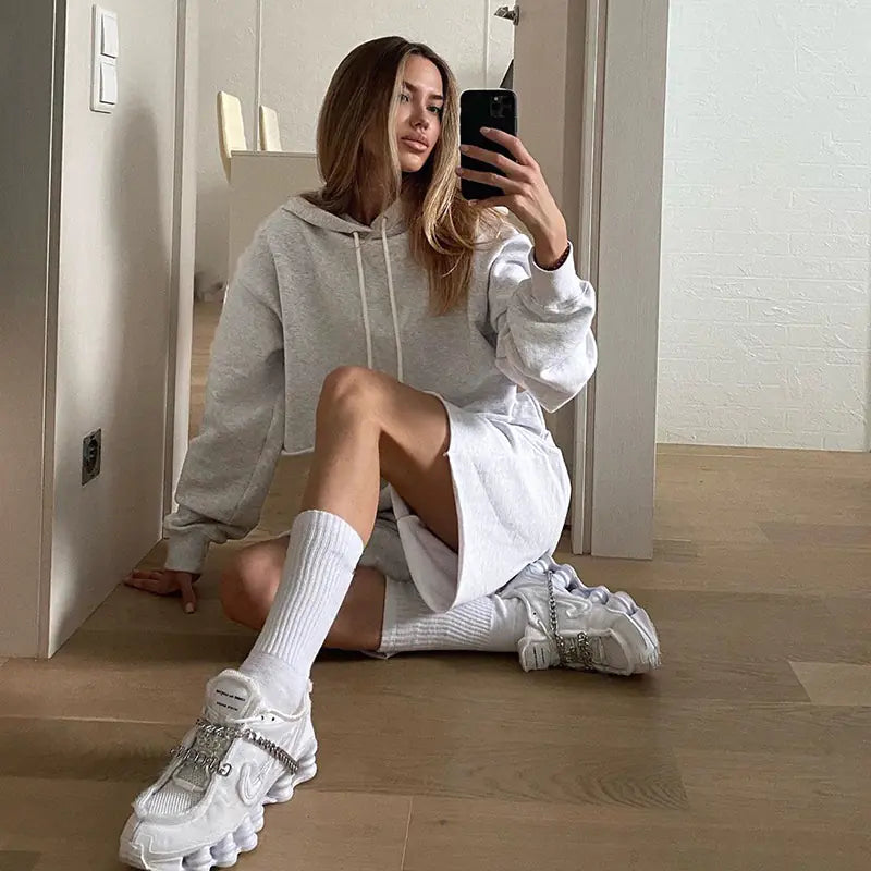 Casual Hoodie and High-Waisted Shorts Set