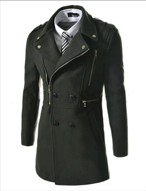 Multi Zip Long Slim Fashion Coat