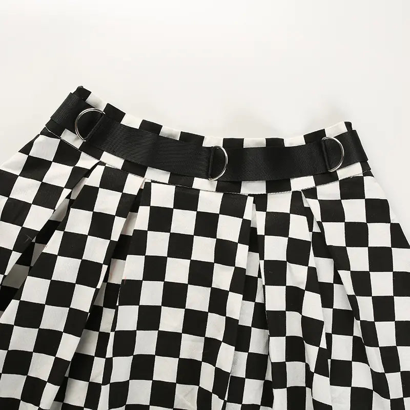 High Waist Black and White Checkered Skirt for Women