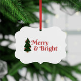 Merry & Bright Metal Plaque Ornament — Christmas Tree Holiday Decor