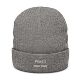 Embroidered Ribbed Beanie — 'Print it your way' Cozy Knit Hat