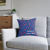 Patriotic Confetti Square Pillow — Red, White & Blue Star Pattern Decorative Throw Pillow