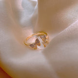 Gold-Plated Butterfly Ring with Zirconia Stones