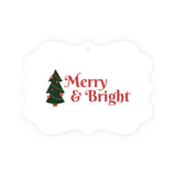 Merry & Bright Metal Plaque Ornament — Christmas Tree Holiday Decor