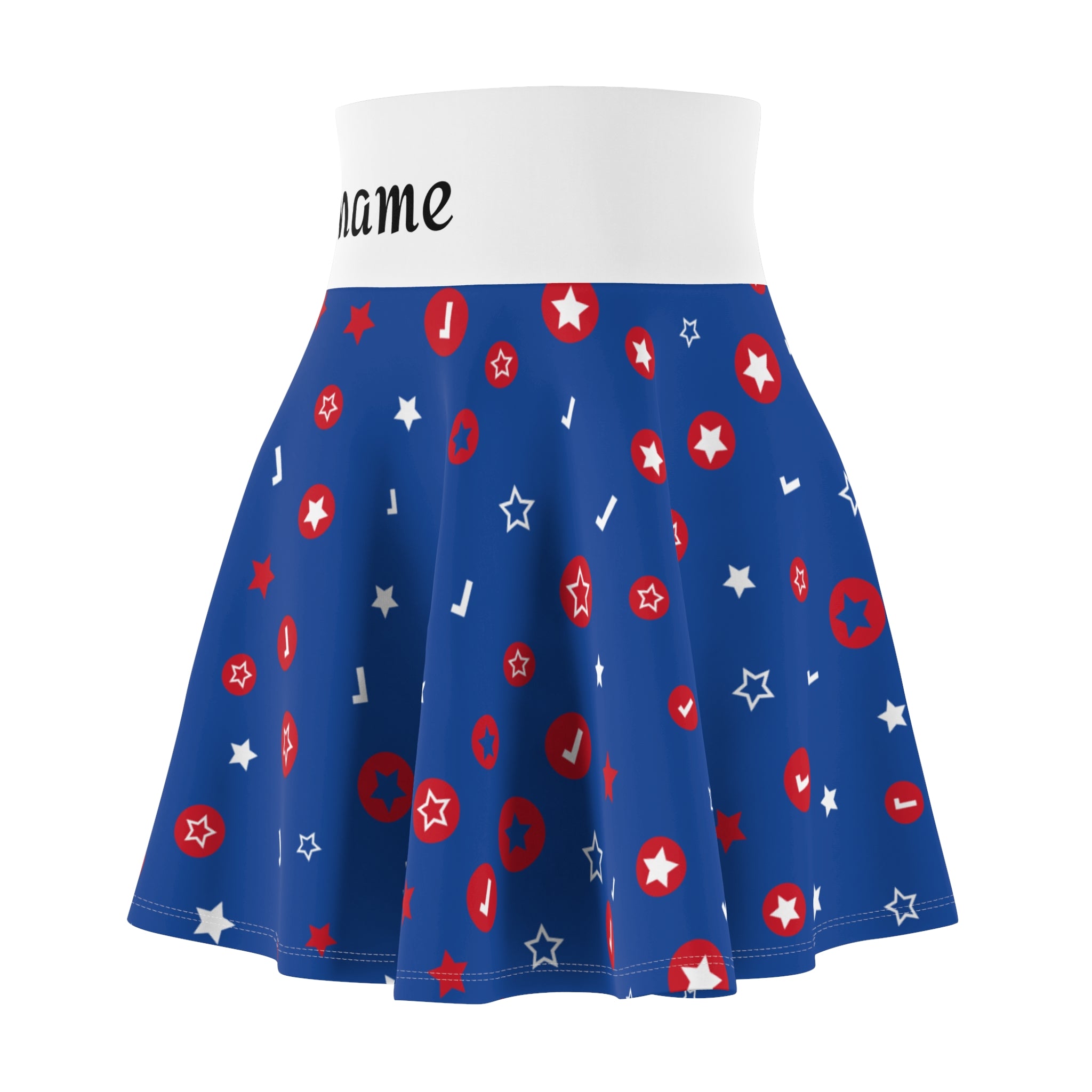 Patriotic Star Confetti Skater Skirt — Blue Red White AOP