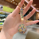 Multicolor Rhinestone Crystal Ball Keychain with Leather Strap