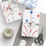 Firework Confetti Wrapping Paper — Customizable "Personalize Here" Gift Wrap (Patriotic Red & Blue)