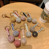 Multicolor Rhinestone Crystal Ball Keychain with Leather Strap
