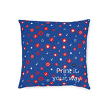 Patriotic Confetti Square Pillow — Red, White & Blue Star Pattern Decorative Throw Pillow