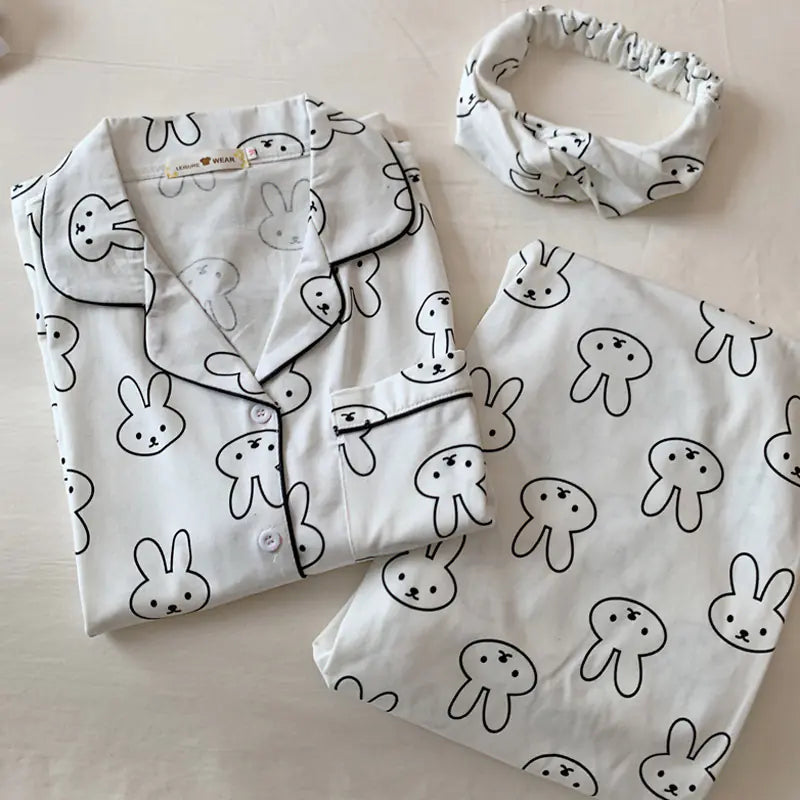 Cotton Rabbit Print Long Sleeve Homewear Pajama Set