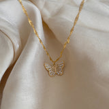 18K Gold Plated Butterfly Necklace with Zirconia Stones