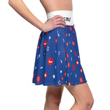 Patriotic Star Confetti Skater Skirt — Blue Red White AOP