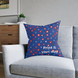 Patriotic Confetti Square Pillow — Red, White & Blue Star Pattern Decorative Throw Pillow
