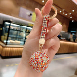 Multicolor Rhinestone Crystal Ball Keychain with Leather Strap