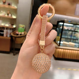 Multicolor Rhinestone Crystal Ball Keychain with Leather Strap