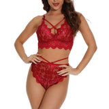 Lace Bra and Brief Set with Cross Belt for Women