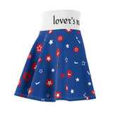 Patriotic Star Confetti Skater Skirt — Blue Red White AOP