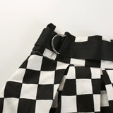 High Waist Black and White Checkered Skirt for Women