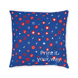 Patriotic Confetti Square Pillow — Red, White & Blue Star Pattern Decorative Throw Pillow