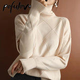 Wool High-Neck Thick Knitted Sweater for Women