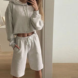 Casual Hoodie and High-Waisted Shorts Set