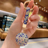 Multicolor Rhinestone Crystal Ball Keychain with Leather Strap
