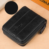 Men's Short Leather Wallet with Multi-Function Zipper