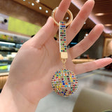 Multicolor Rhinestone Crystal Ball Keychain with Leather Strap