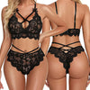 Lace Bra and Brief Set with Cross Belt for Women