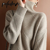 Wool High-Neck Thick Knitted Sweater for Women