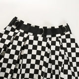 High Waist Black and White Checkered Skirt for Women